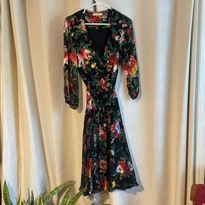 Alice + Olivia Black Multicolor Floral Long Sleeve Dress